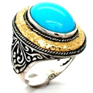 18K Samuel B. Sterling Silver Yellow Gold 10 Ct. Turquoise Ring